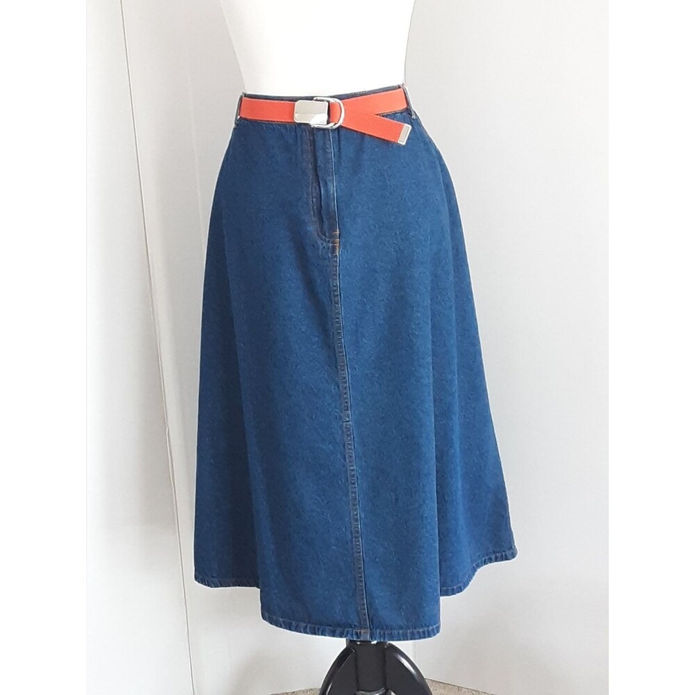 ROAMAN'S 100% Cotton Dark Wash Elastic Waist Denim A-Line Midi Skirt Sz. P22